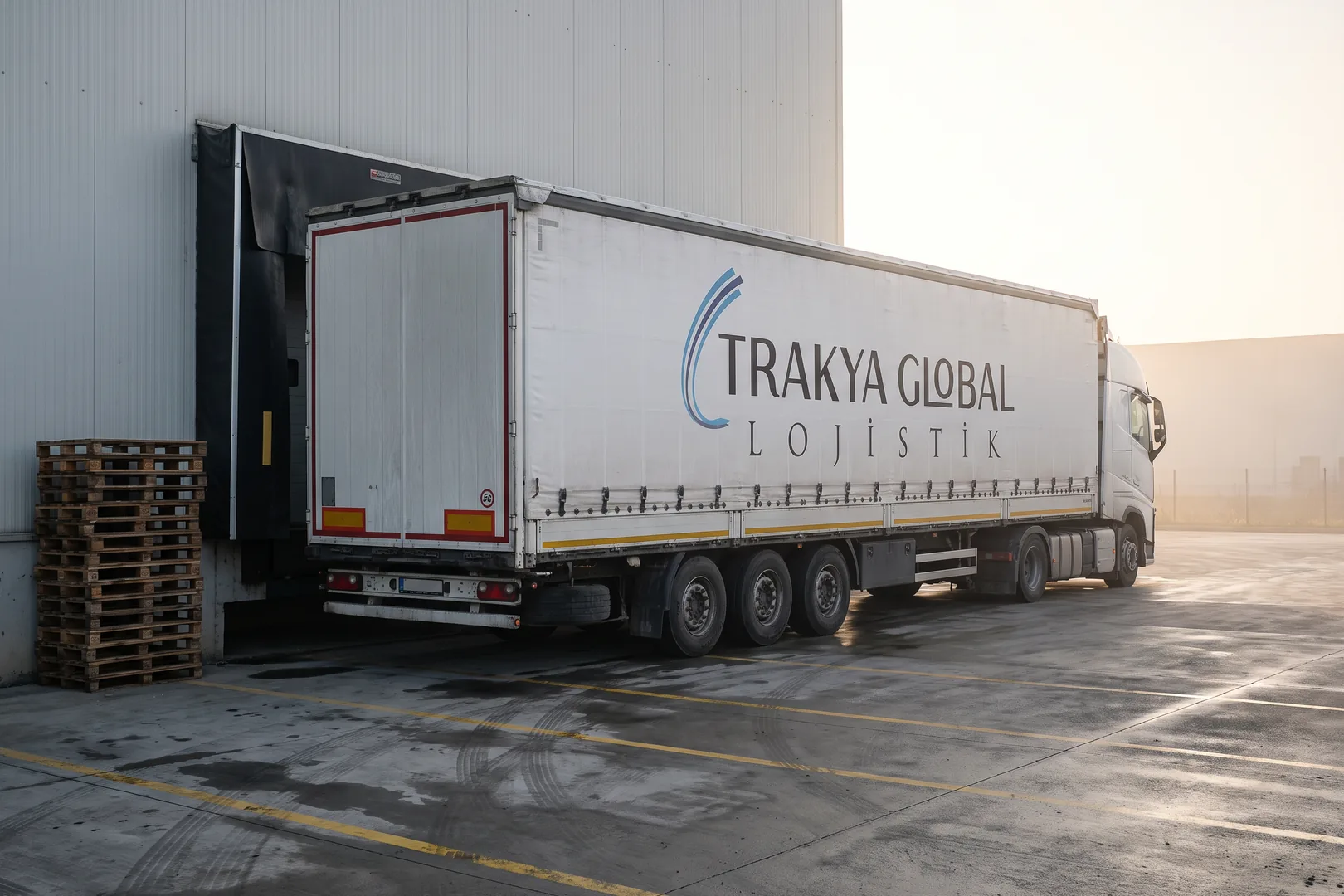 Trakya Global trailer truck backed up to a loading dock